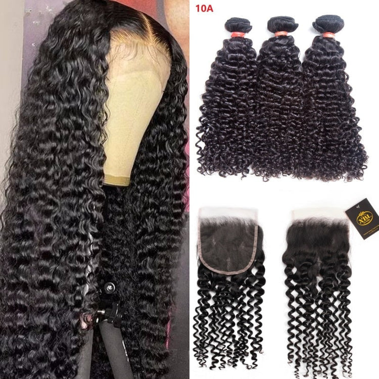 XBL Hair Curly Hair% Human Hair 3 Bundles With 4x4 Lace Closure