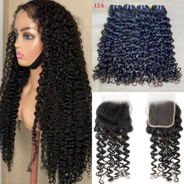 XBL Hair Jerry Curl Hair 3 Bundles with 4x4 Lace Closure Wet And Wavy