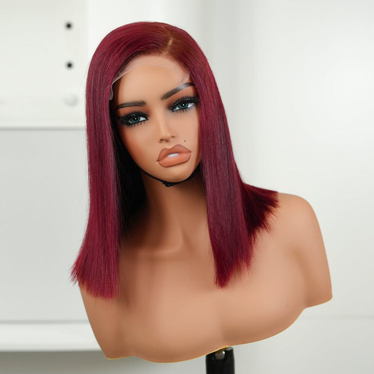 XBL Hair Miss Fantastic Raw Human Hair Inch Inch #99j Colorful Bob Wig 5x5 HD Lace Straight Bleached Knots Wit