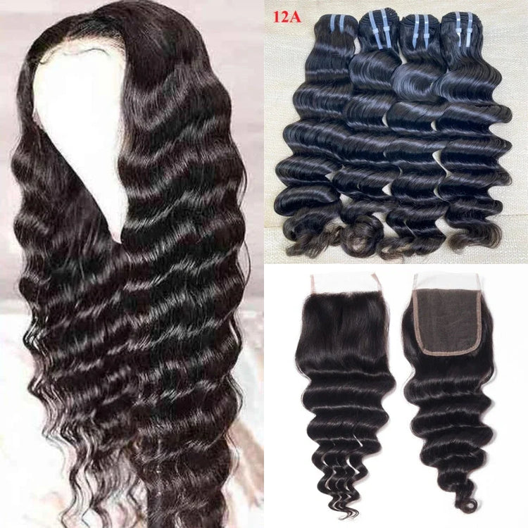 XBL Hair Miss Flawless / Lovely / Pretty 5x5 Lace Closure with 3 Bundles Loose Deep Virgin Human Hair Bundles