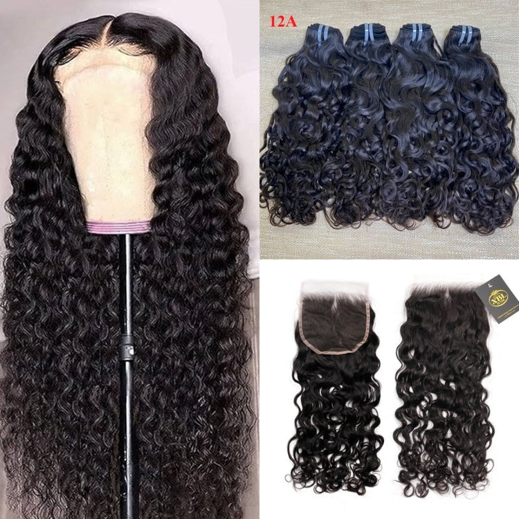 XBL Hair Miss Flawless / Lovely / Pretty Brazilian Water Wave 3 Bundles Human Hair Bundles with 5x5 Closure Small Kn
