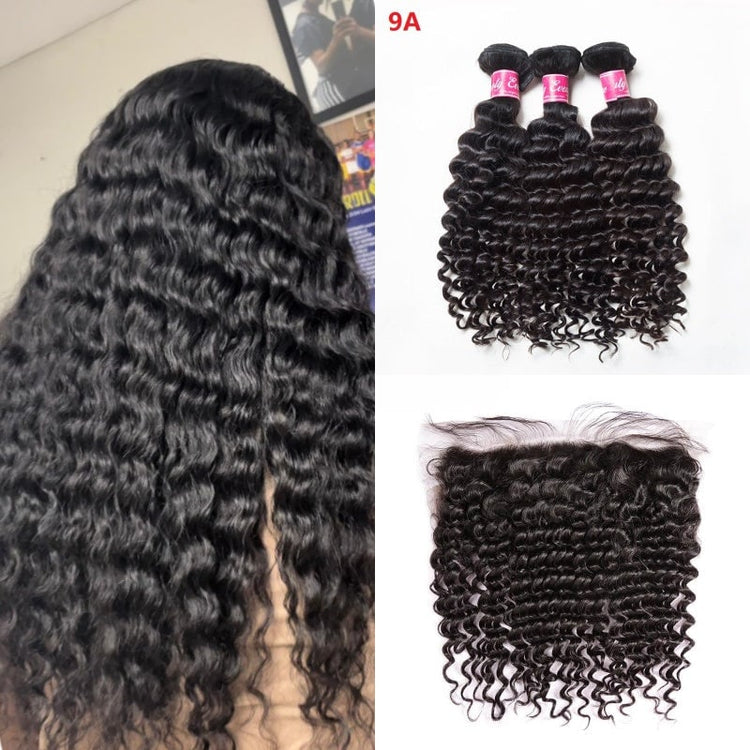 XBL Hair Miss Flawless / Lovely / Pretty Deep Wave Human Hair 3 Bundles with 13x4 Lace Frontal