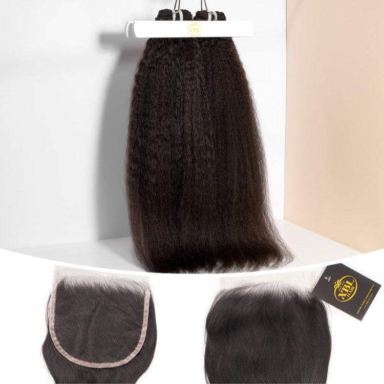 XBL Hair Miss Flawless / Lovely / Pretty Kinky Straight 6x6 HD Closure With 3 Humann Hair Bundles
