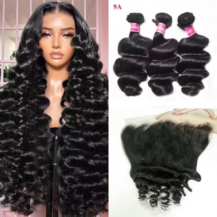 XBL Hair Miss Flawless / Lovely / Pretty Loose Wave Human Hair 3 Bundles with 13x4 Lace Frontal