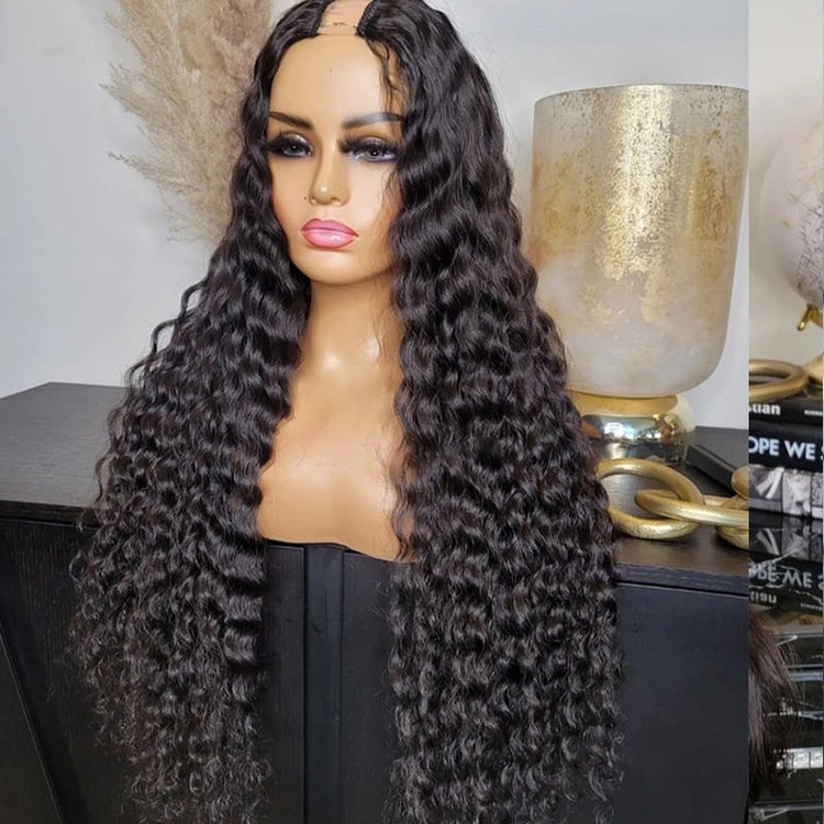 XBL Hair Miss Lovely% Density Glueless Deep Wave U Part Wig Human Hair Virgin Hair Can Be Dyed