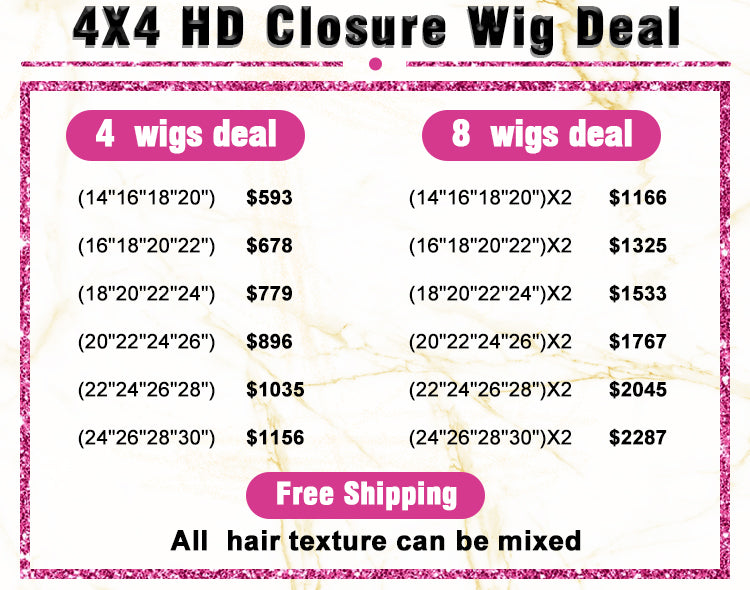XBL Hair Miss Lovely HD 4×4 Lace Closure Wig Wholesale Package Deals