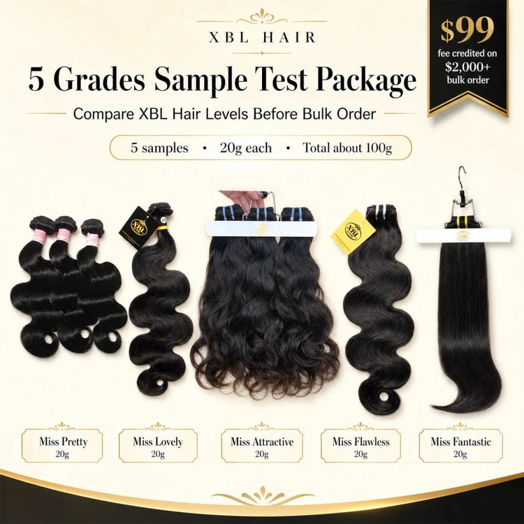XBL Hair XBLhair Wholesale Hair Mini Sample Test Package – 5 Grades, 20g Each