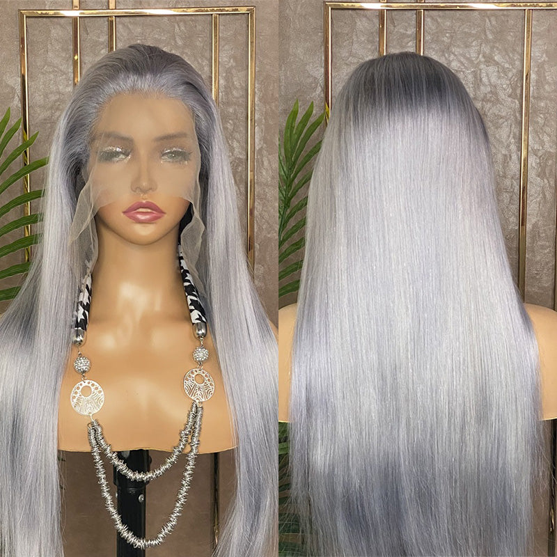 XBL Hair Silver Color Straight Lace Front Wig 13x4 Straight Human Hair Wig Silver Gray Wig