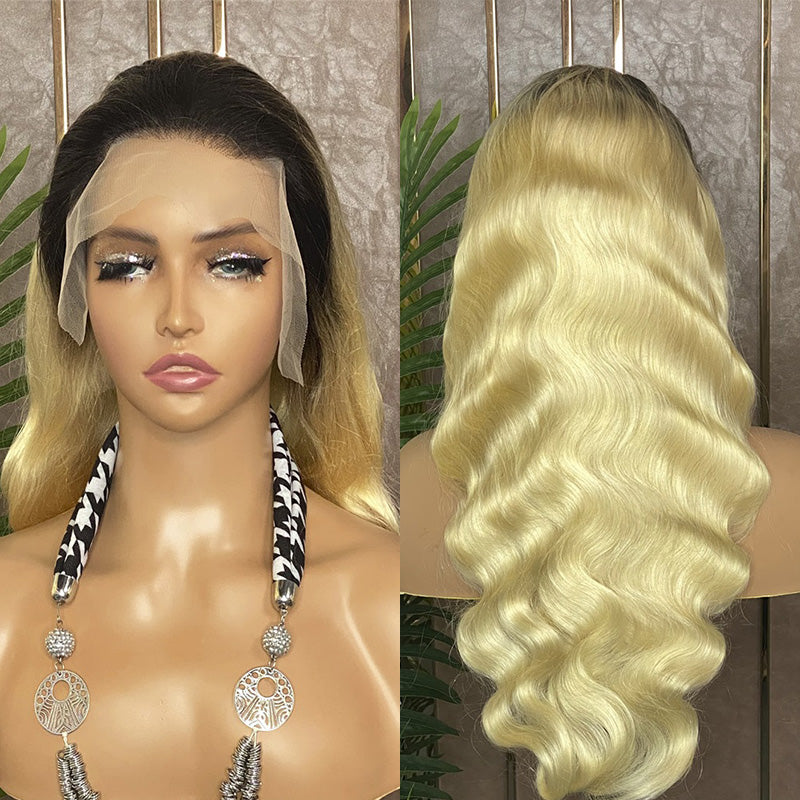 XBL Hair Ombre Blonde Body Wave 1b/613 Lace Front Wig Pre-plucked 13x4 Lace Body Wave Human Hair Wig