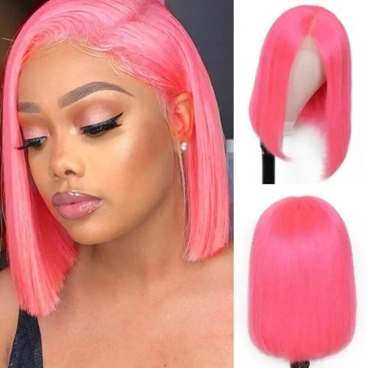 XBL Hair Pink Short Bob Wig Straight 13x6 Lace Front Human Hair Wigs For Women Colored Bob Wig