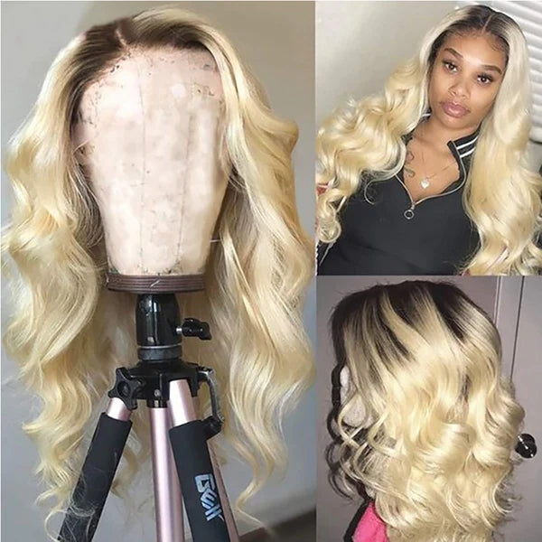 XBL Hair Ombre Blonde Body Wave 1b/613 Lace Front Wig Pre-plucked 13x4 Lace Body Wave Human Hair Wig