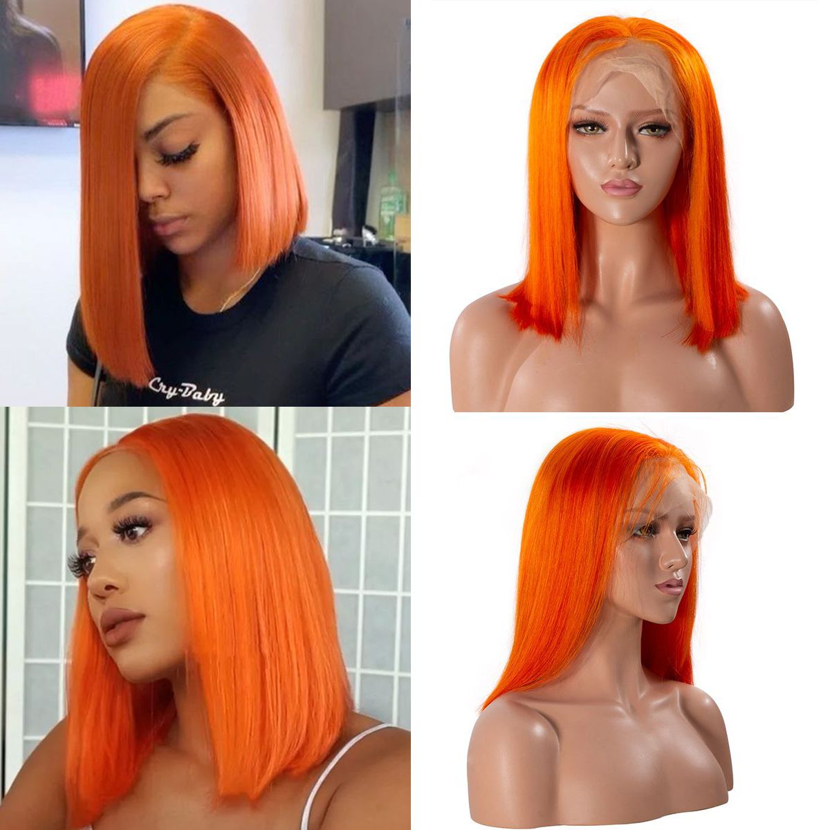 XBL Hair 13x6 Ginger Orange Short Bob Wig Human Hair Lace Front Wig