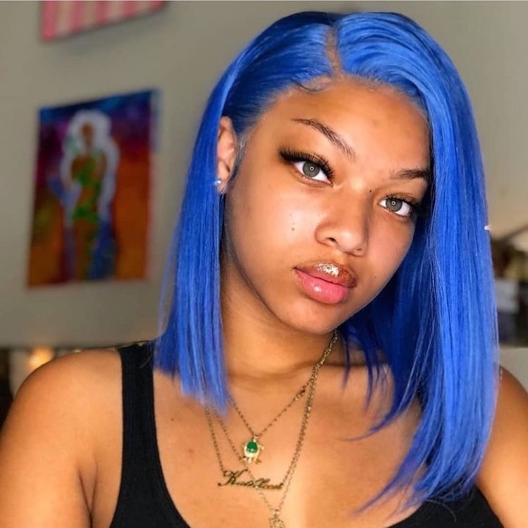 XBL Hair Short Straight Lace Front Wig 13x6 Dark Blue Straight Lace Front Bob Wigs