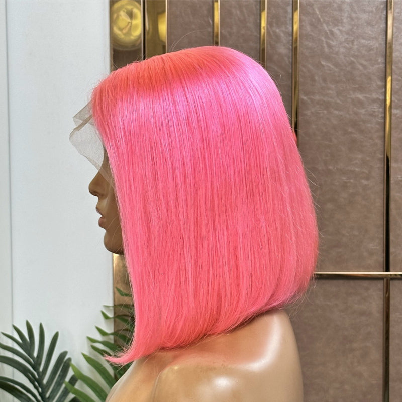 XBL Hair Pink Short Bob Wig Straight 13x6 Lace Front Human Hair Wigs For Women Colored Bob Wig