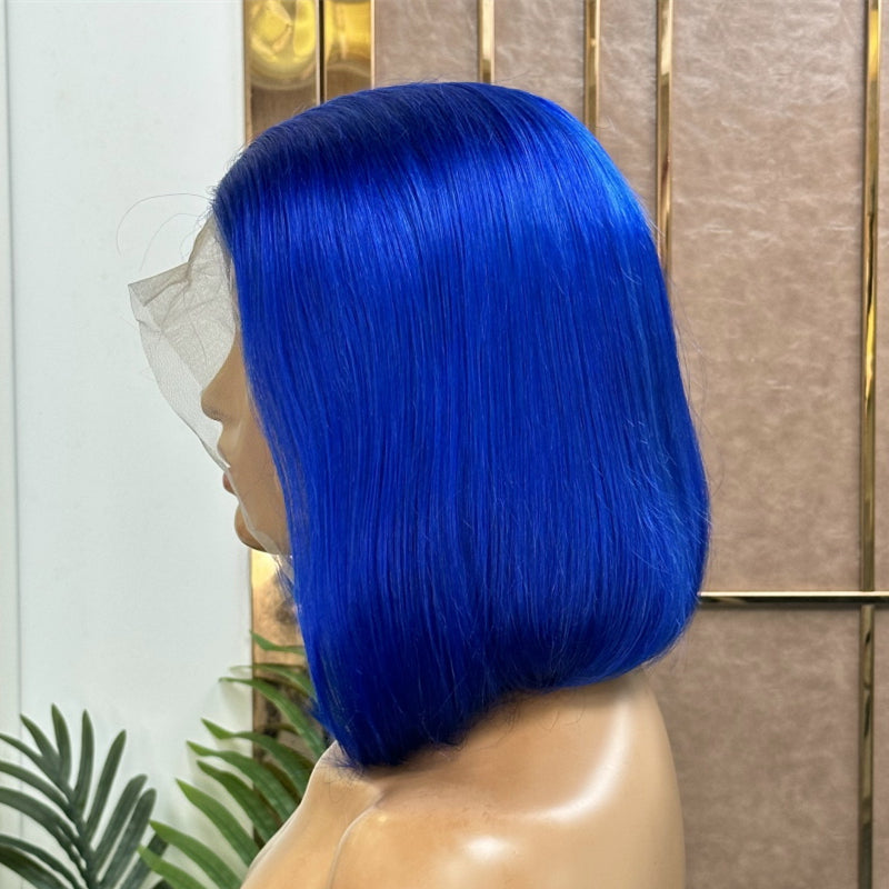 XBL Hair Short Straight Lace Front Wig 13x6 Dark Blue Straight Lace Front Bob Wigs