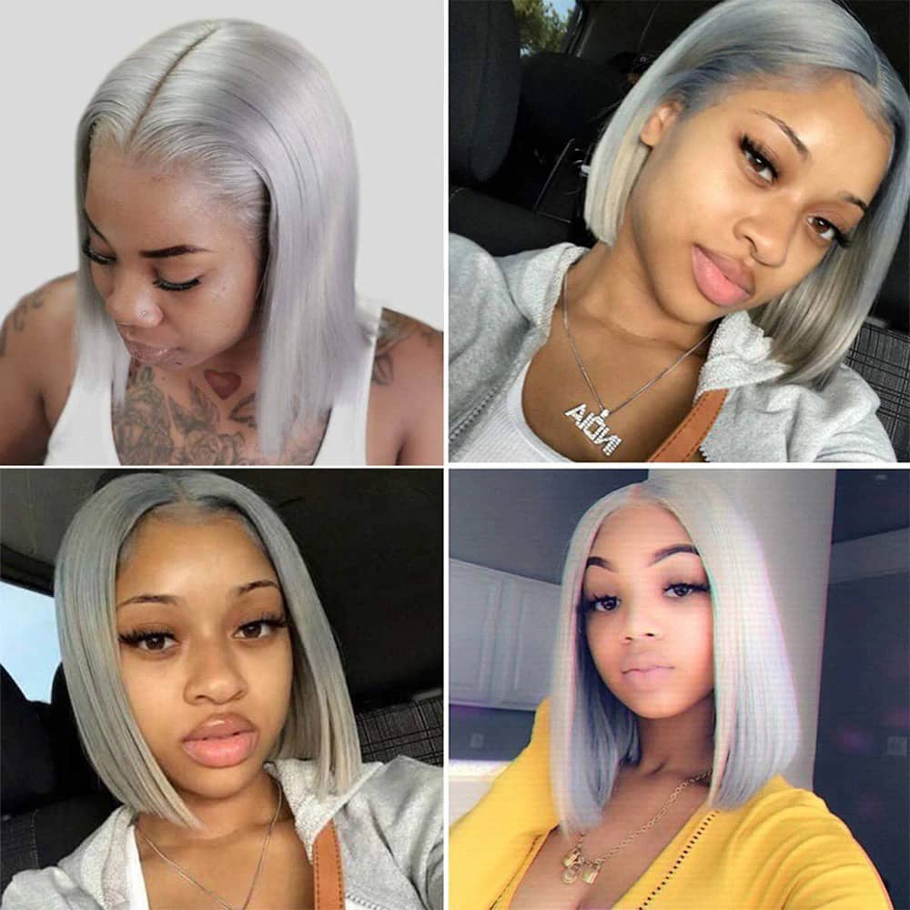 XBL Hair 13x6 Grey Straight Lace Front Bob Wigs Colored Human Hair Wigs Lace Frontal Wig