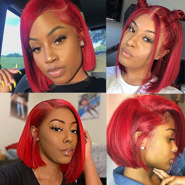 XBL Hair 13x6 Red Lace Front Wig Short Bob Wig With Pre-plucked Hairline
