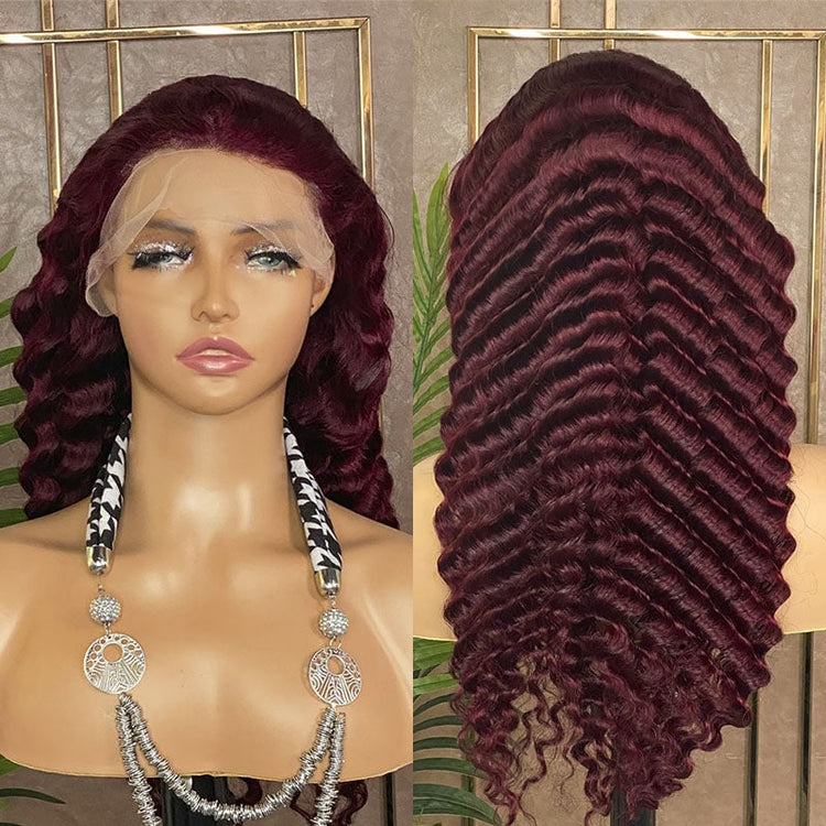 XBL Hair 99J Lace Front Wig 13x4 Transparent Lace Deep Wave Lace Front Human Hair Wig