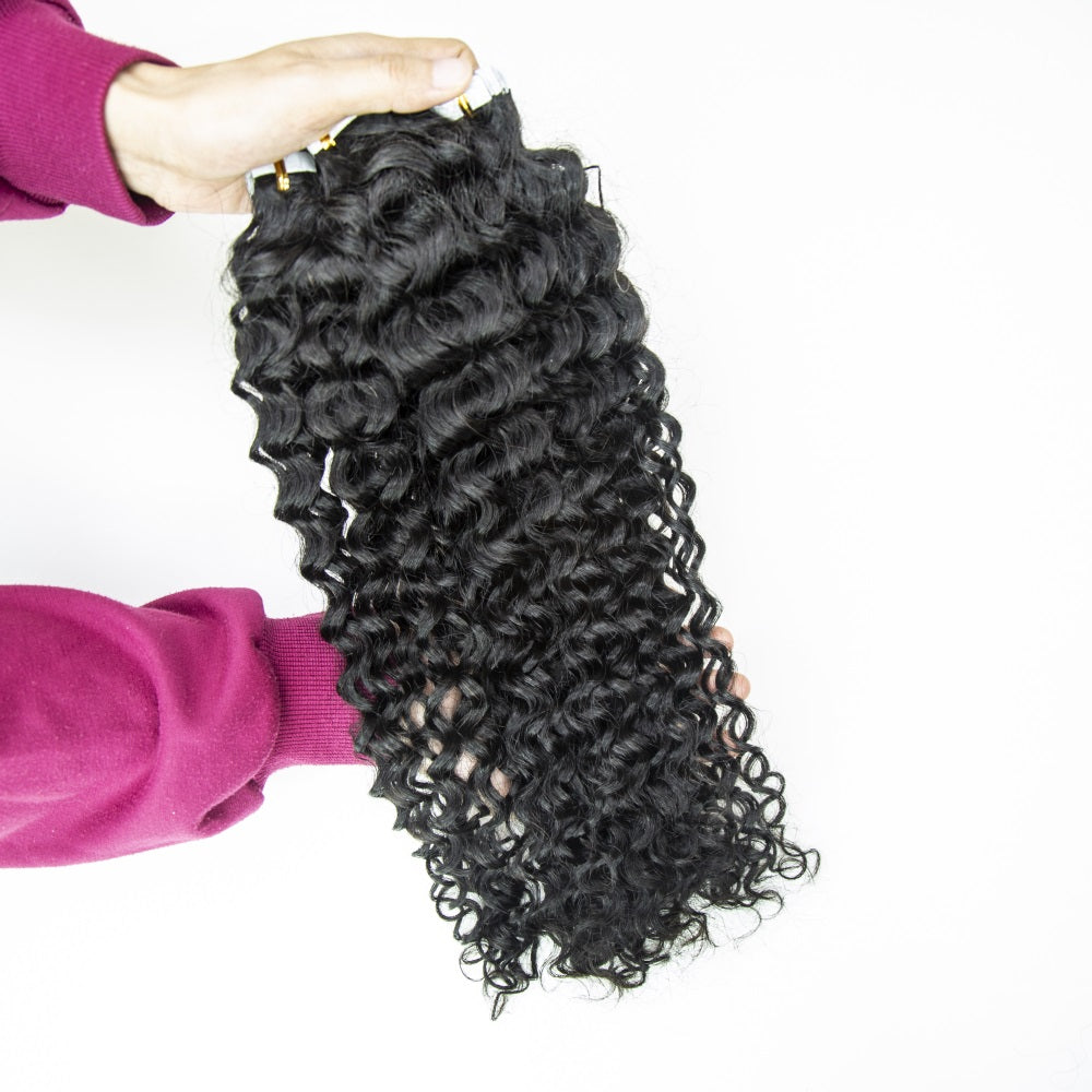 JP Hair Invisible Tape In Virgin Jerry Curl Tape Ins Hair Extensions 100% Human Hair