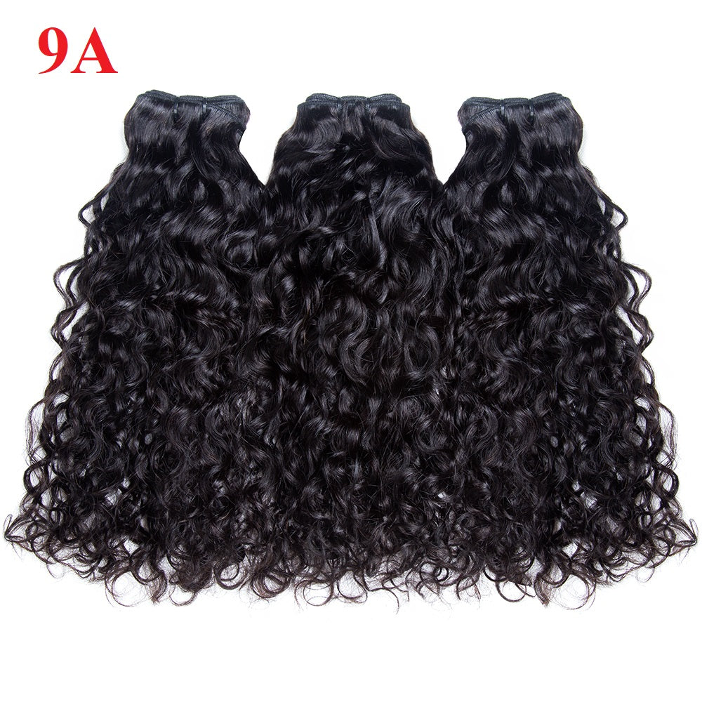 XBL Hair 9A/10A12A Water Wave 3 Bundles Human Hair Extensions With with 6x6 HD Closure