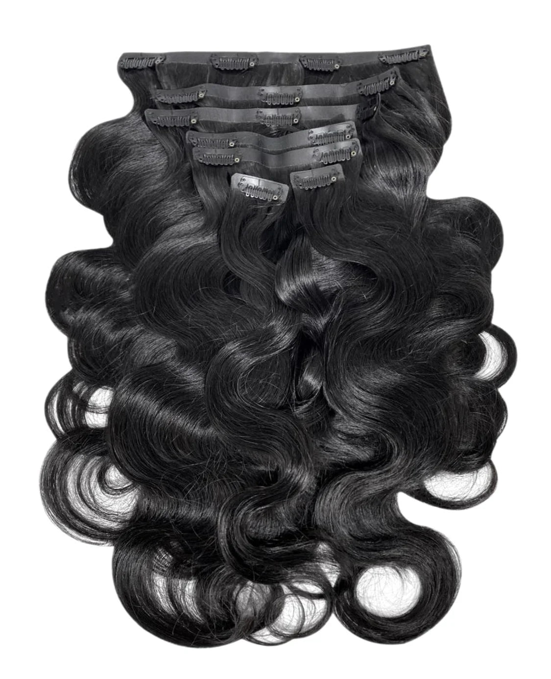 Extensiones de cabello con clip sin costuras XBL Hair, 100 g, trama de silicona, ondas corporales, cabello negro