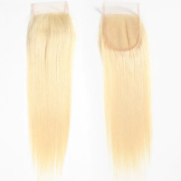 XBL Hair #613 Blond Lisse 3 Tissages avec Fermeture en Dentelle Transparente 4x4 