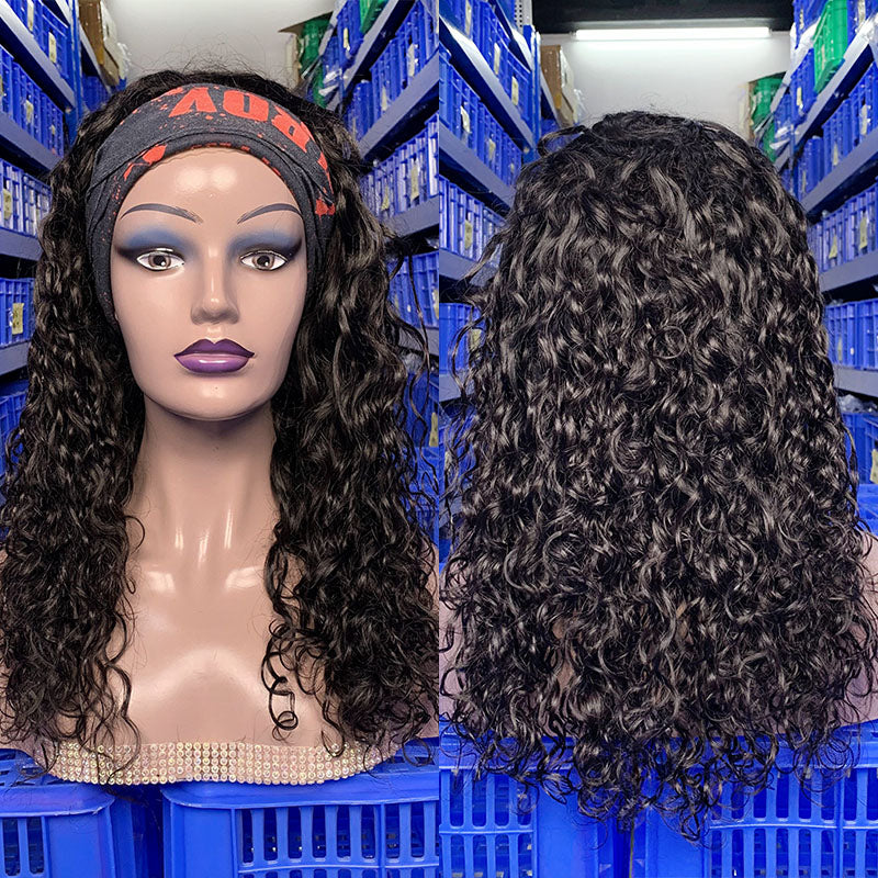 XBL Hair 250% Density Wet And Wavy Water Wave Headband Virgin Human Hair Wig