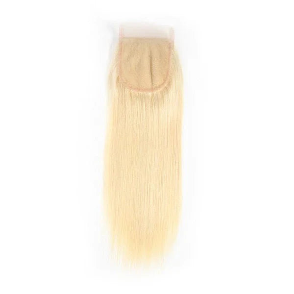 XBL Hair #613 Blond Lisse 3 Tissages avec Fermeture en Dentelle Transparente 4x4 