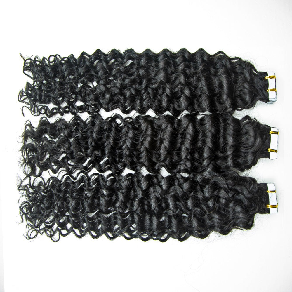 JP Hair Invisible Tape In Virgin Jerry Curl Tape Ins Hair Extensions 100% Human Hair