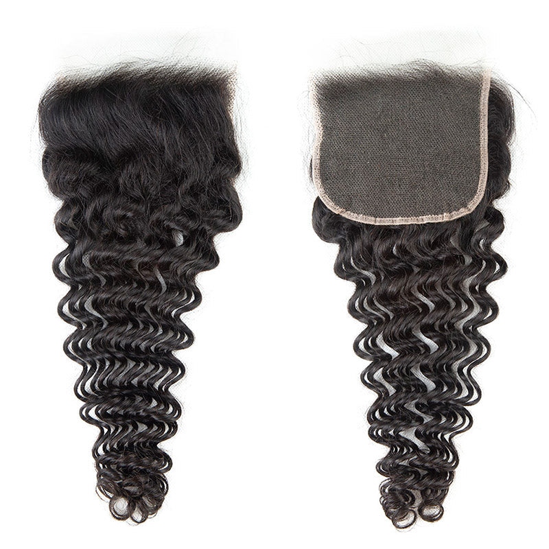 XBL Hair 9A/10A12A Soft And Full Deep Wave Hair 3 Bundles with 5x5 Lace Closure