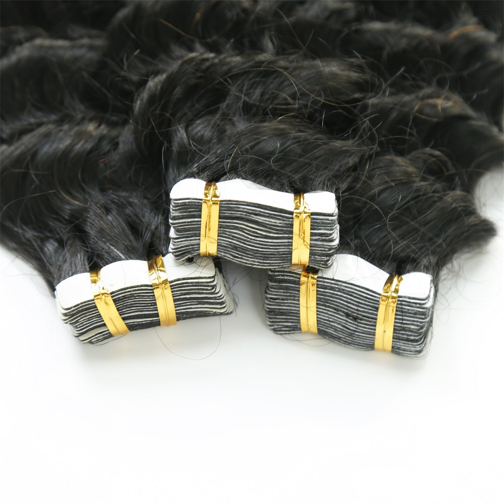 JP Hair Virgin Human Hair Deep Wave Tape in Hair Extension Unprocessed Hair Deep Wave Tape ins