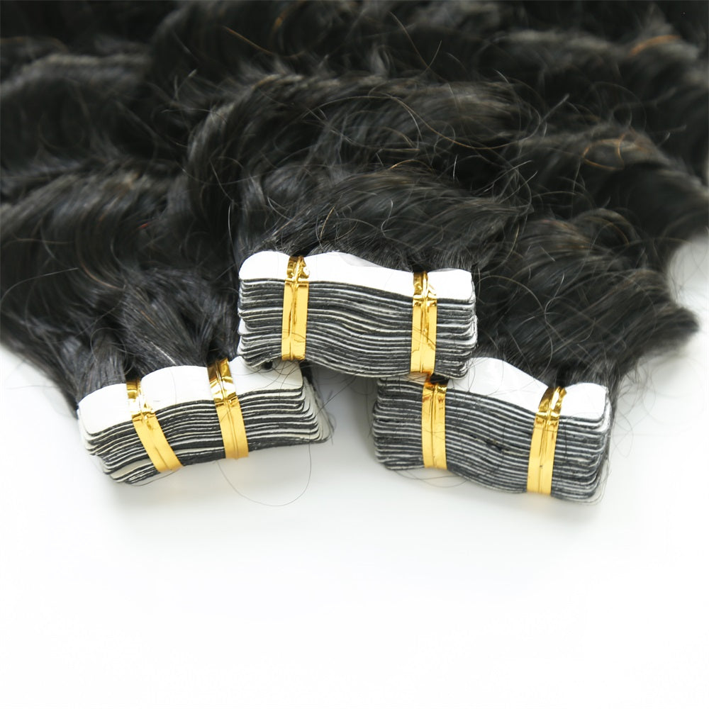 XBL Hair Virgin Human Hair Deep Wave Tape in Hair Extension Unprocessed Hair Deep Wave Tape ins