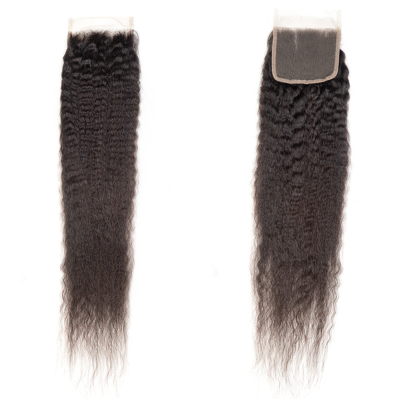 XBL Hair Kinky Straight Human Hair 3 Bundles with 4x4 Lace Closure