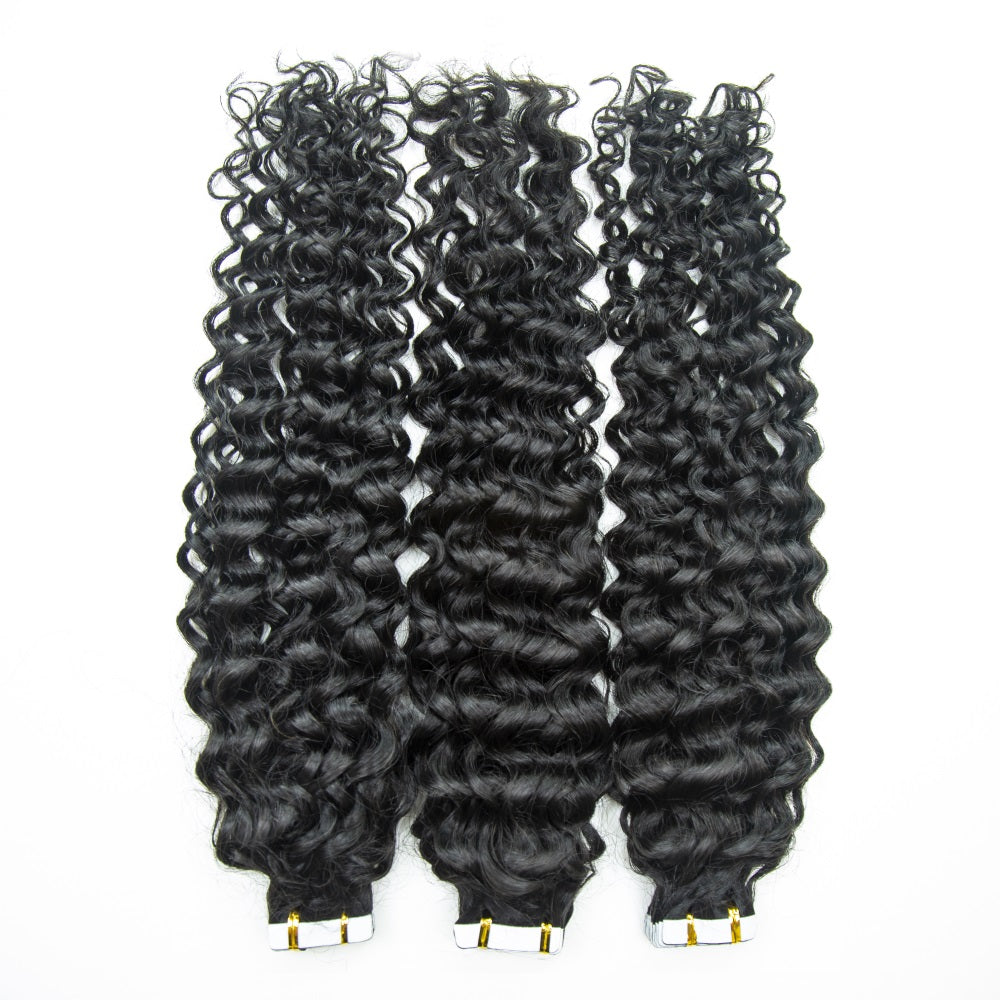 JP Hair Invisible Tape In Virgin Jerry Curl Tape Ins Hair Extensions 100% Human Hair