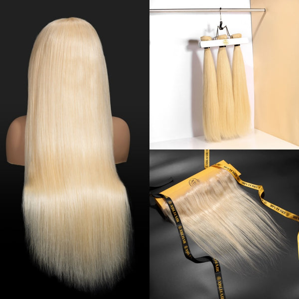 XBL Hair Miss Flawless / Lovely / Pretty #613 Blonde Straight 13x6 HD Frontal With 3 Bundles Human Hair