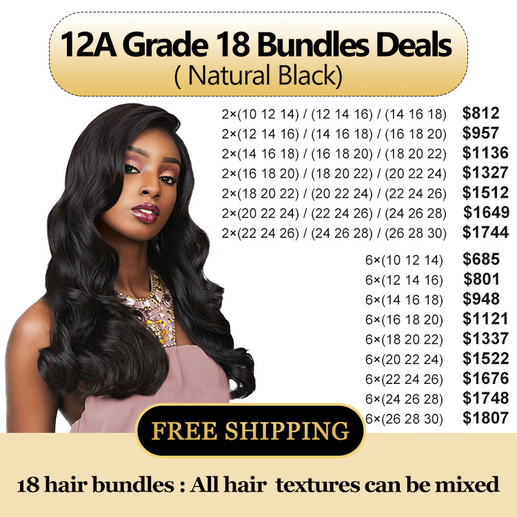 12A Grade Human Hair 18 Bundles Deal Free Shipping