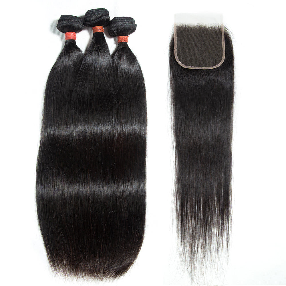 XBL Hair 9A/10A12A 5x5 Lace Closure with Bundles Straight Hair 3 Bundles with Closure