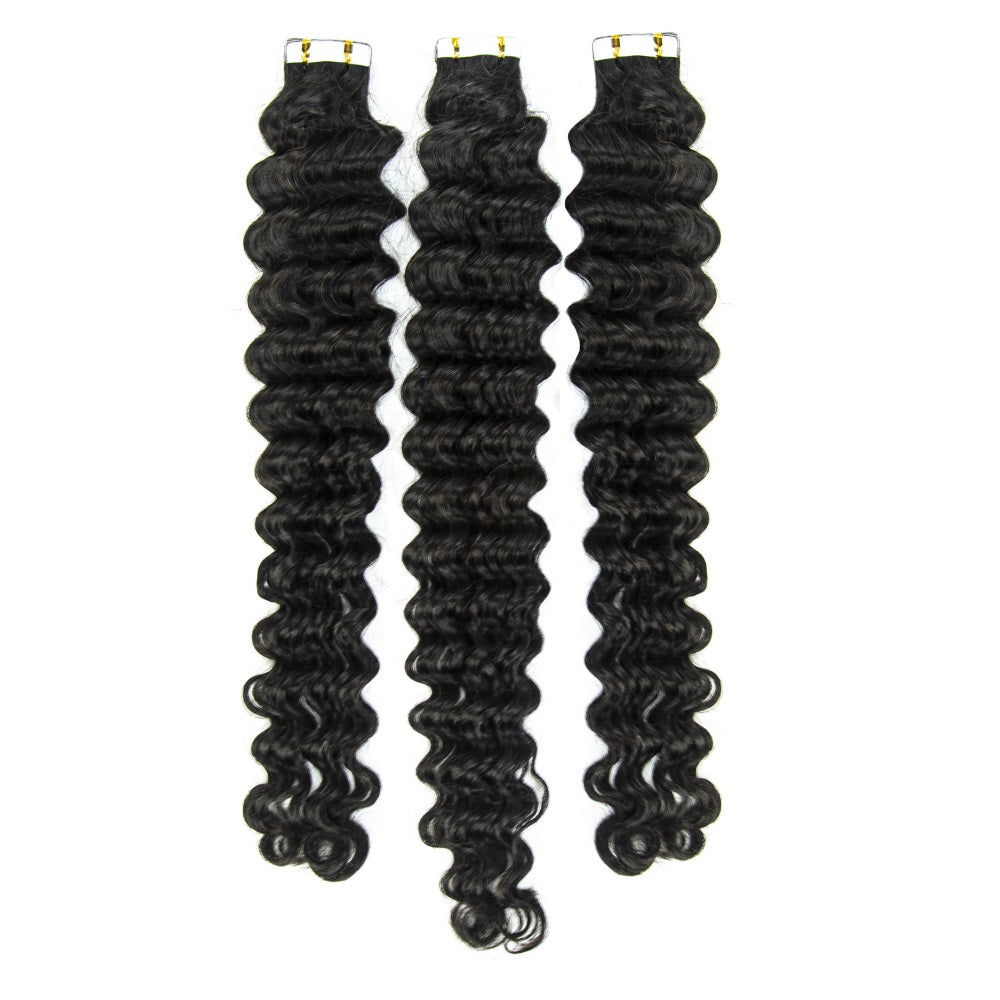 JP Hair Virgin Human Hair Deep Wave Tape in Hair Extension Unprocessed Hair Deep Wave Tape ins