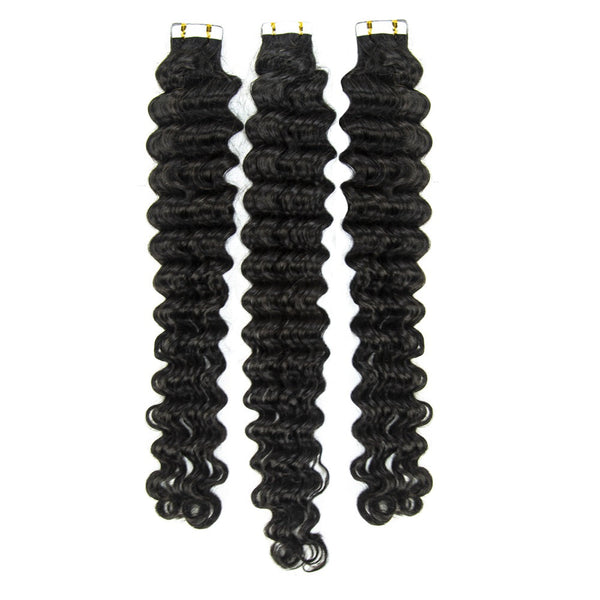XBL Hair Virgin Human Hair Deep Wave Tape in Hair Extension Unprocessed Hair Deep Wave Tape ins