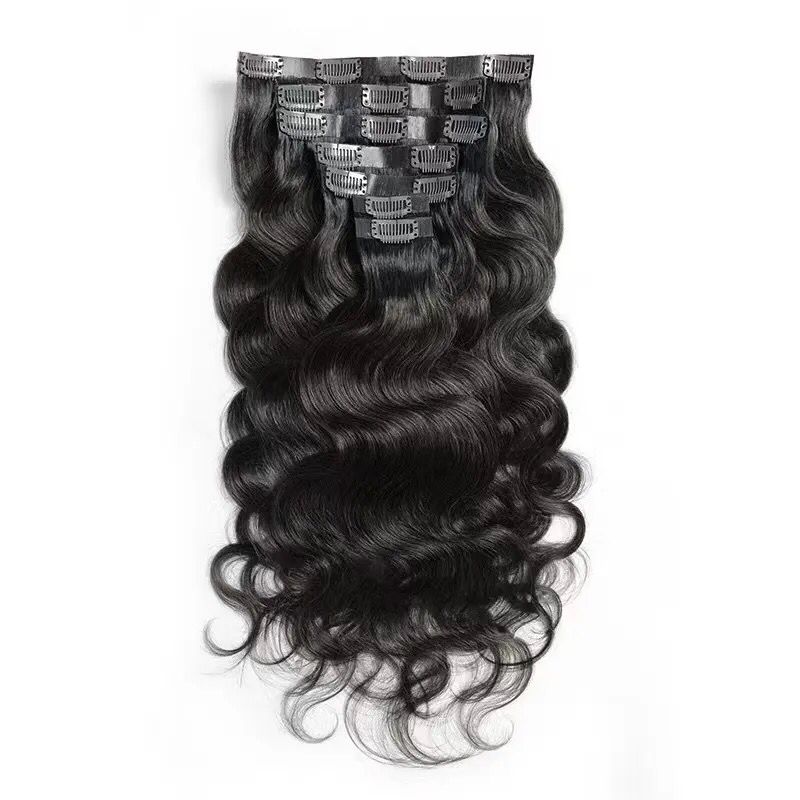 Extensiones de cabello con clip sin costuras XBL Hair, 100 g, trama de silicona, ondas corporales, cabello negro