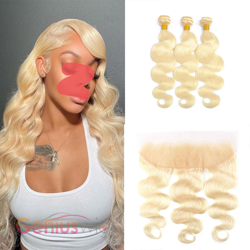 XBL Hair #613 Blonde Body Wave Human Hair 3 Bundles with 13x4 Frontal