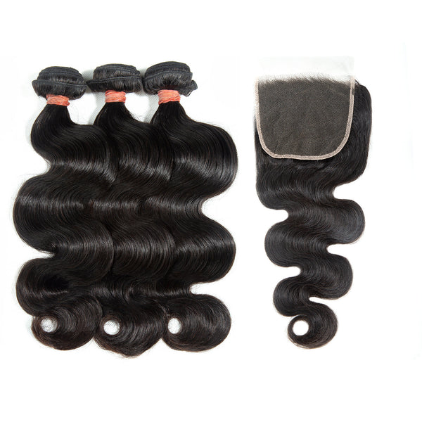 Extensiones de cabello humano XBL Hair 9A/10A12A con ondas corporales, 3 mechones y cierre de encaje de 5x5 