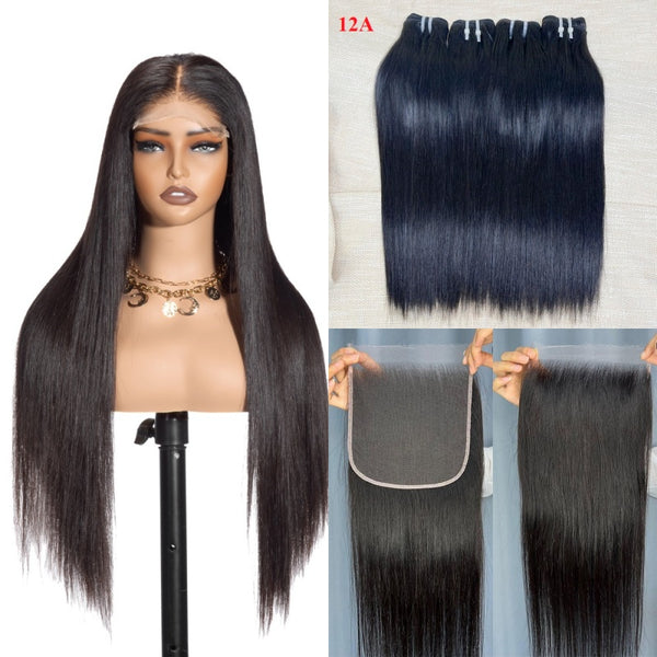 XBL Hair 9A/10A12A 7x7 HD Closure with 3 Straight Human Hair Bundles