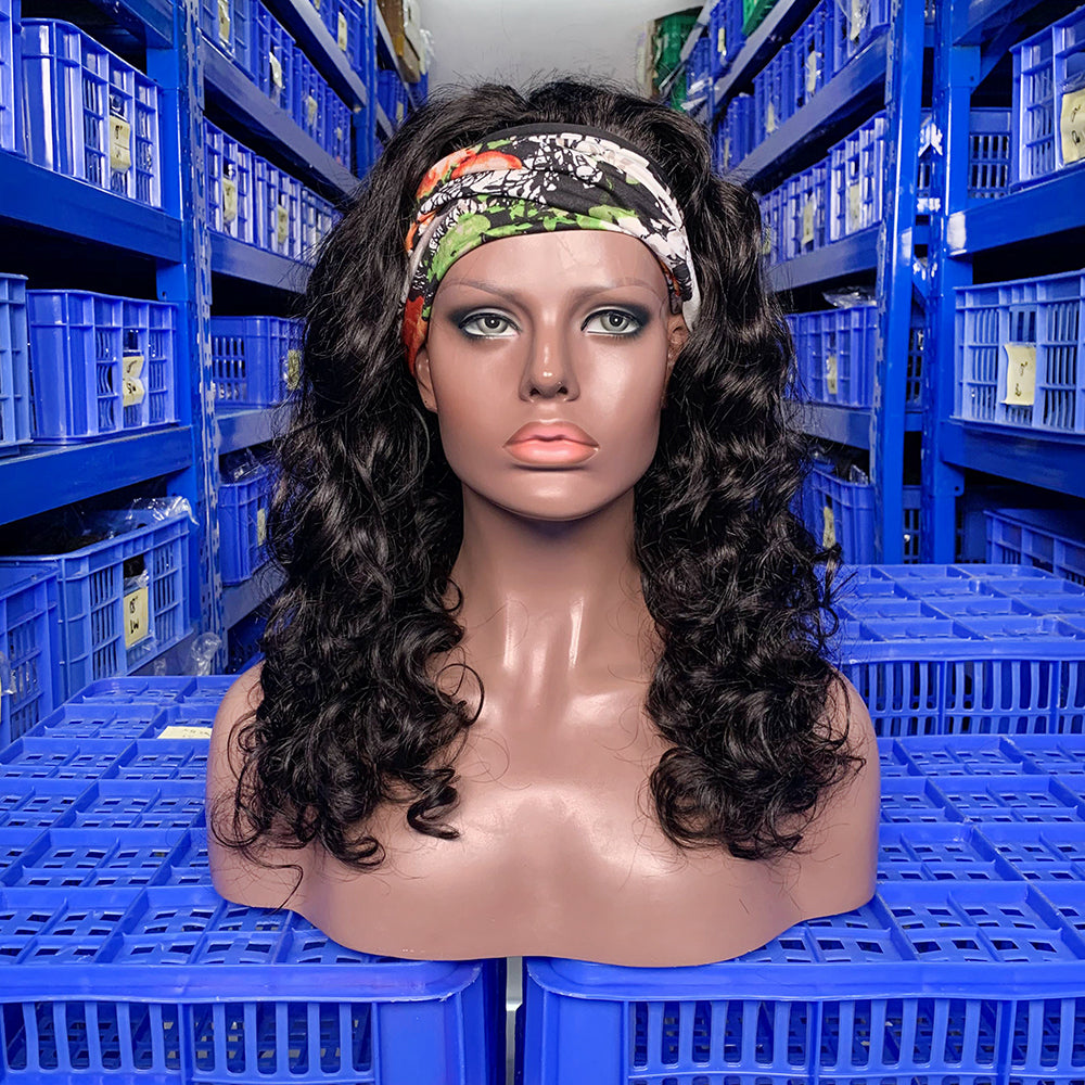 XBL Hair 250% Density Headband Human Hair Wig Loose Wave None Lace Easy to Wear