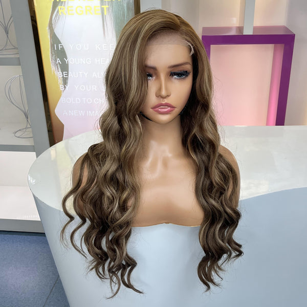 Perruque colorée XBL HAIR à reflets A12, perruque colorée sans colle, prête à l'emploi, 5x5 HD, ligne de cheveux pré-épilée, décolorée, petits nœuds 