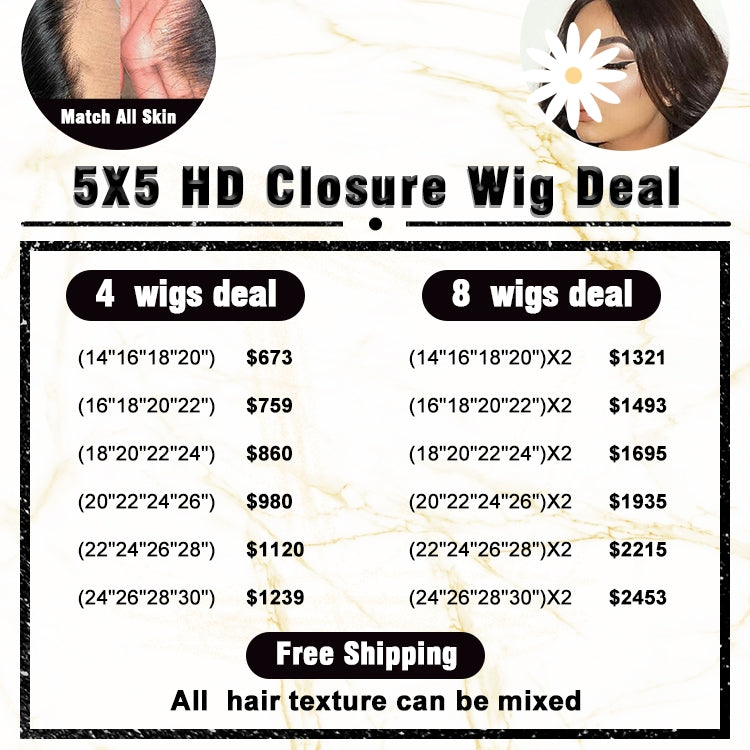 HD 5X5 Lace Closure Wig Wholesale Package Deals