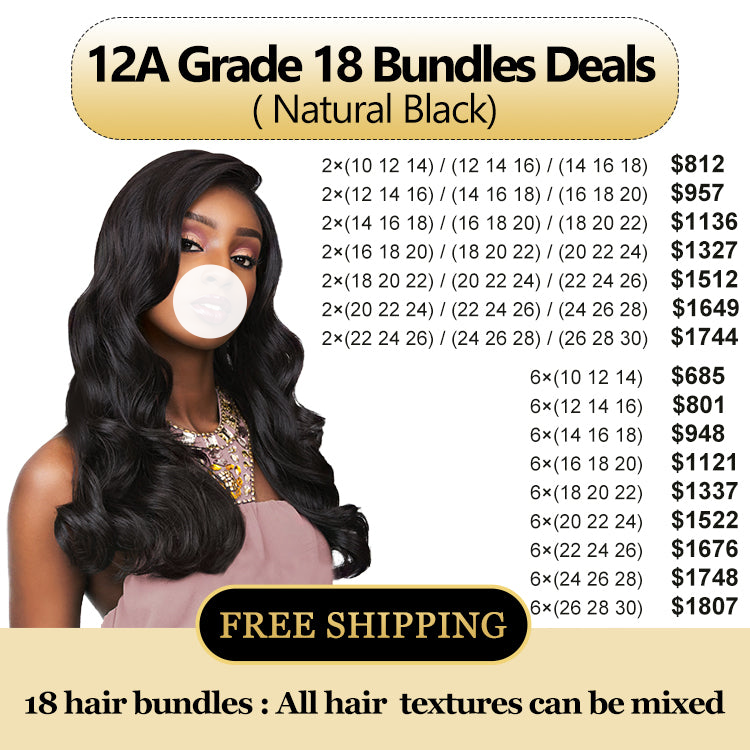 Raw Hair  Human Hair 18 Bundles Deal Free Shipping