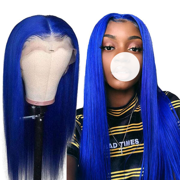 Virgin Human Hair 150% Density blue color Straight Hair 13*4 Lace Front Wigs