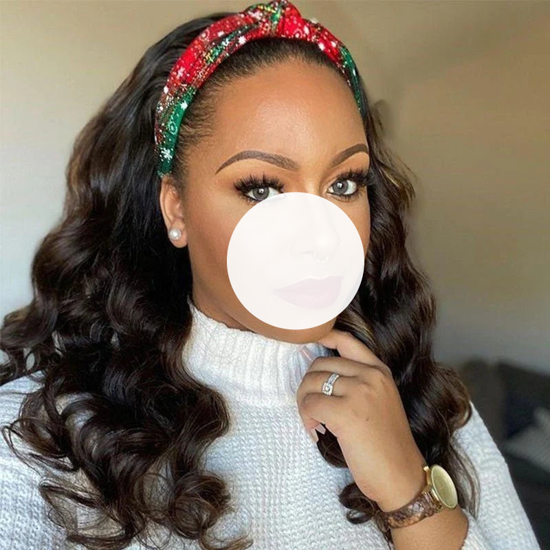 XBL Hair 250% Density Headband Human Hair Wig Loose Wave None Lace Easy to Wear