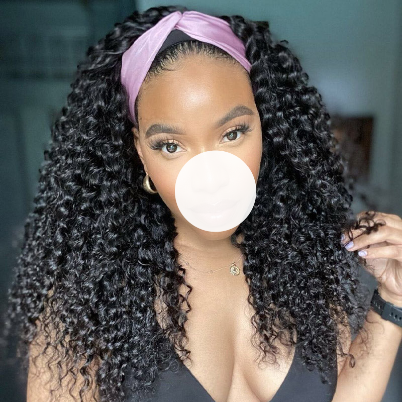 XBL Hair 250% Density Headband Wig Curly Human Hair Wigs Gluelees Virgin Hair Wig